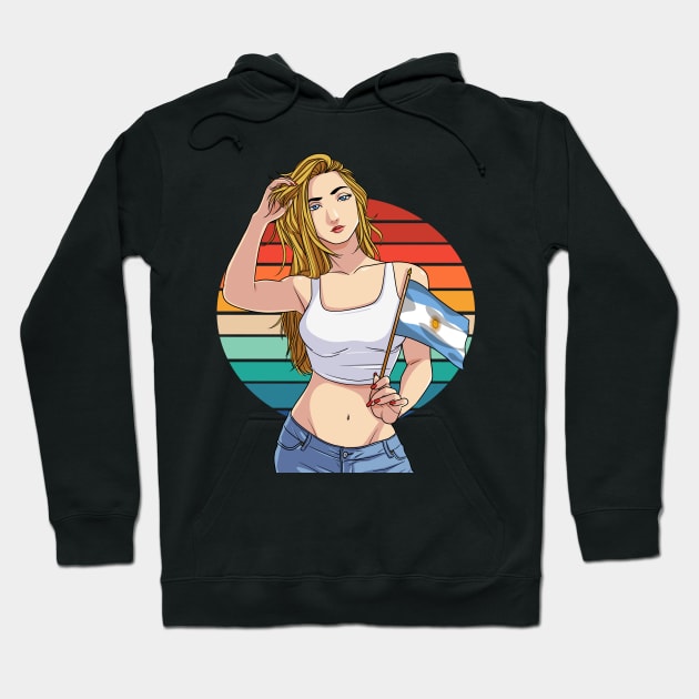 Argentinean Pride Argentina Flag Girl Vintage Hoodie by Noseking